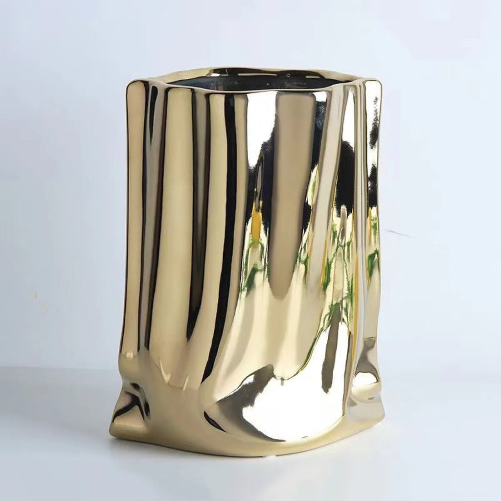 Luxury Ruffled Electroplated Ceramic Vase